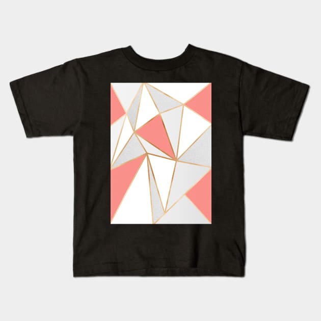 Coral, Grey & Gold Geo Kids T-Shirt by Blue-Banana